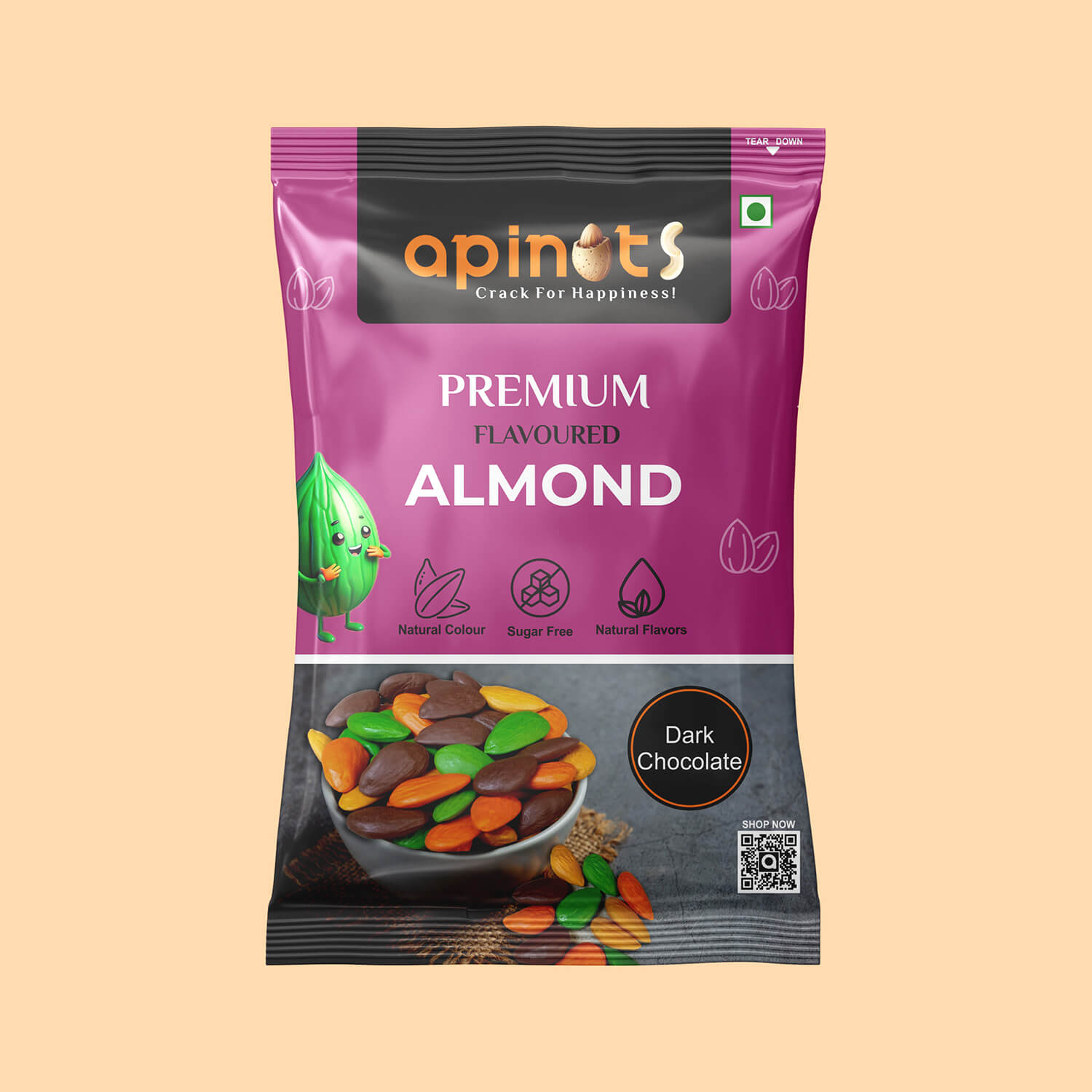 Apinuts Flavoured Almond DARK CHOCOLATE 30gm